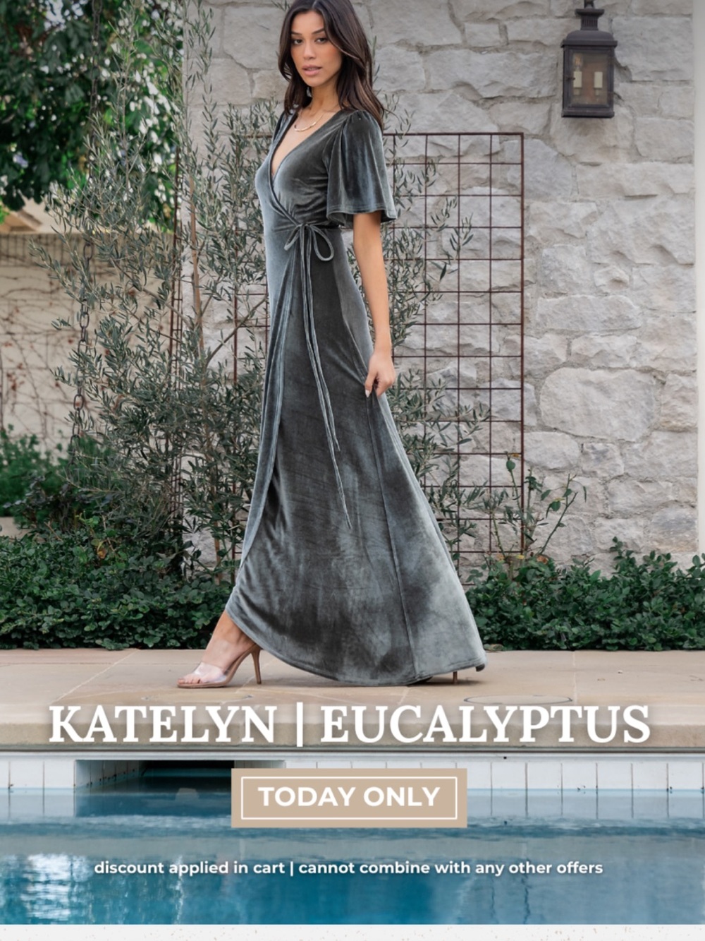 Baltic Born Katelyn Eucalptus Velvet Wrap Maxi Dress